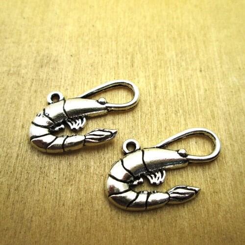 20pcs-28x16mm Shrimp Charms Shrimp charm pendants DIY necklace/ bracelets charms antique silver tone