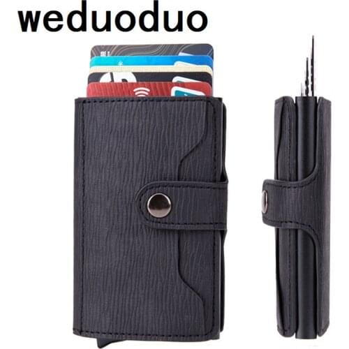 2020 New RFID Blocking Card Holder Slim Credit Card Wallet PU Single Aluminum Box Business Hasp Card Case Slim Wallet