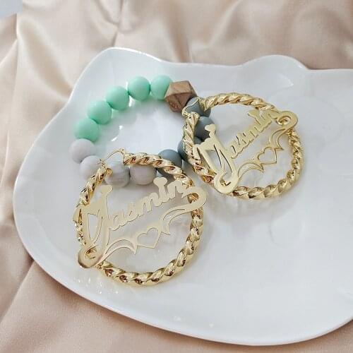 2021 New Fashion Round Circle Hoop Earrings For Women Girl Punk Style Customize Name Round Earrings Personality Earrings Jewelry