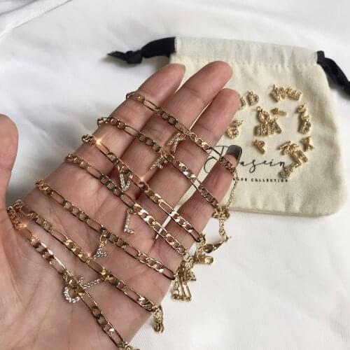 26 Small Letters Name 18k Gold Filled Flat Figaro Chain Anklet