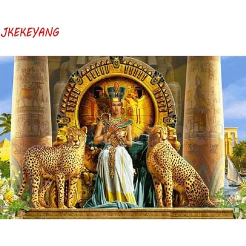 5D DIY square/round Diamond painting Egyptian beauty and cheetah Cross Stitch Diamond Embroidery Pattern Rhinestone J1502