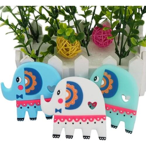 Chenkai 10PCS Silicone Elephant Teether Baby Sensory Pendant Food Grade For DIY Infant Lovely Nursing Shower Pacifier Gifts