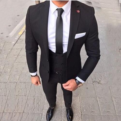 Black Men Suits Wedding Tuxedos Groom Wear Slim Fit Terno 3Pcs (Jacket+Pants+Vest)Groomsman Business Casual Suits Costume Homme