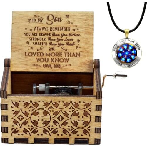 Hand Cranked Wood Engraved Music Box - You are My Sunshine, Gift For Son From Dad - Loved More Than You Know