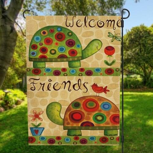 Double-sided Turtle Welcome Friends Garden Flag Banner with Windproof Rubber Stopper Clip 12.5''x18.5'' 32x47cm Home Decor