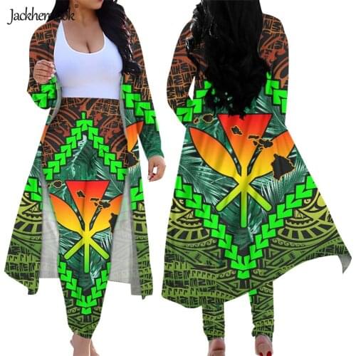 Jackherelook Hawaiian Maps Design Spring Autumn Long Sleeve Open Front Cardigan Cover Up Bodycon Leggings High Waisted Pants Set