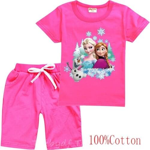 Disney Baby Boys tee Clothes 3d Printed Frozen T Shirt Kids Clothes Set Summer Toddler Boy Girl Top+Pants Cotton Clothes