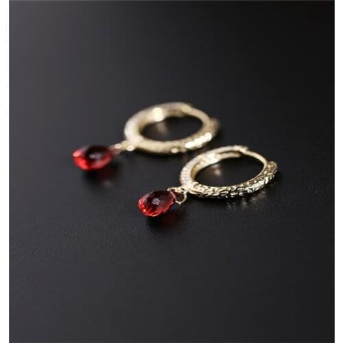 DAIMI Faceted water drop garnet earrings female authentic 925 silver red gemstones earrings custom