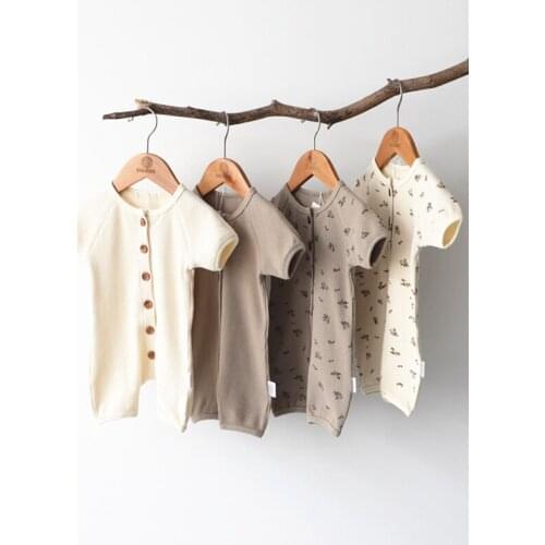 Baby Girl Boy Clothes One Piece Trousers Floral Romper Single-breasted Short Sleeve Jumpsuit Kids Baby Outfits Clothes Ropa Bebe