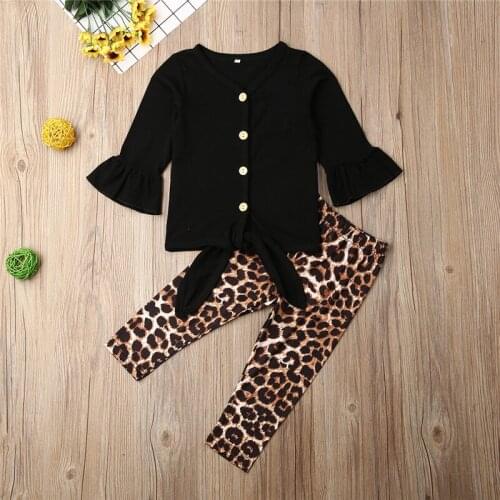Baby Girls Clothing Set Autumn Spring Clothing Set For Infant Girl 2 Piece Single breasted Long Sleeve Top+Leopard Pants Outfits