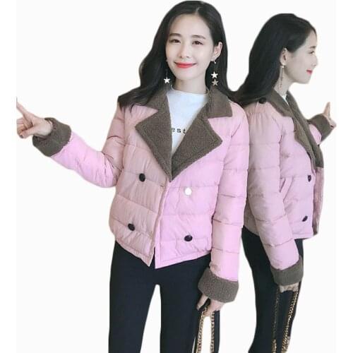 2018 NEW HOT WOMEN WINTER JACKER SHORT TAILORED COLLAR THICKEN WARM WOOL FEMALE PARKAS COTTON WADDED COAT HIGH QUALITY ZL569
