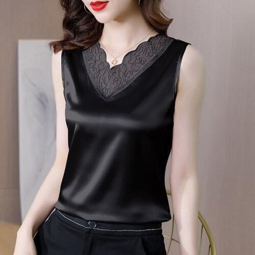 Summer 2021 Womens Tank Tops Off Shoulder Female Satin Top Fashion Lace V-neck Camis Solid Color Vest Loose 4XL