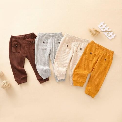 Fashion Toddler Infant Kids Baby Boys Girls Solid Colors Knitted Cotton Pocket Trousers Casual Sport Long Pants Pantalones#p4