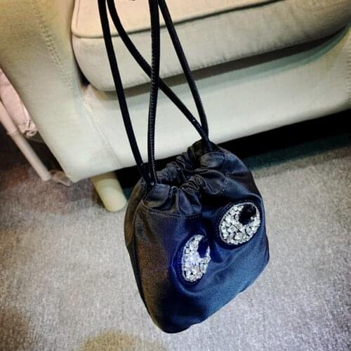 Fashion 2020 Women Handbags Kawaii Diamonds Nylon Small Storage Bag Designer Leisure Drawstring Black Shoulder Tote Bucket Bags