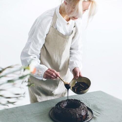 Fashion Denim Fabric Apron for Woman 100% Linen Kids Antifouling Kitchen Baking Cooking Aprons Household Cleaning Accessories