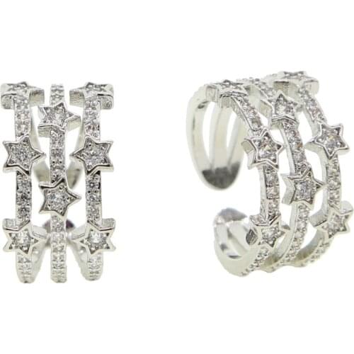 Open adjusted cz star ring silver color 3 rows geometric cubic zirconia star fashion women party finger rings jewelry