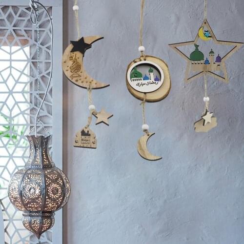 Hanging Pendant Decorative Moon Star Shape Wood Festival Plaque Sign Decoration for Home