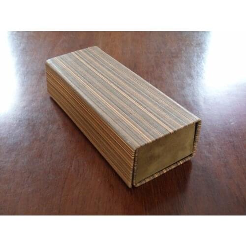 Wooden design PU leather eyeglass rectangle foldable handmade magnet case with rubber touch surface