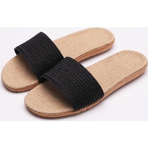 Mens Summer Linen Flip Flops Black Beach Flax Slippers Indoor Bathroom Health Home Shoes Men Slides Casual Male Flat Sandals