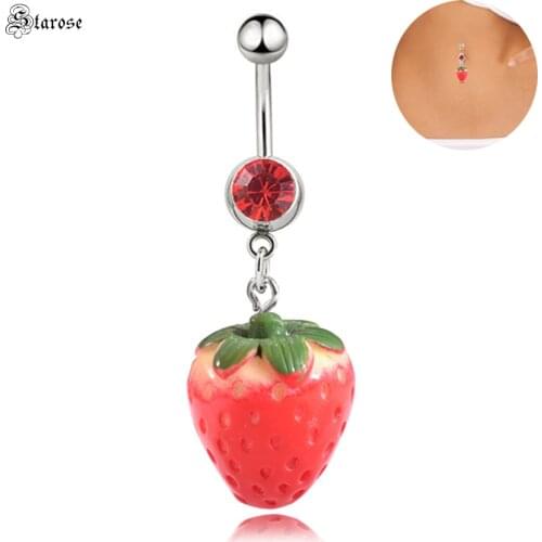 Starose Cute Taste Strawberry Belly Button Piercing Navelpiercing Plant Belly Piercing Ear Piercing Helix Earrings Body Jewelry