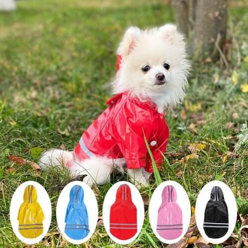 Reflective Strip Hooded Raincoat Jumpsuit Outdoor Puppy Waterproof PU Raincoat Jacket For Small Dogs Breathable Pet Clothes S-XL