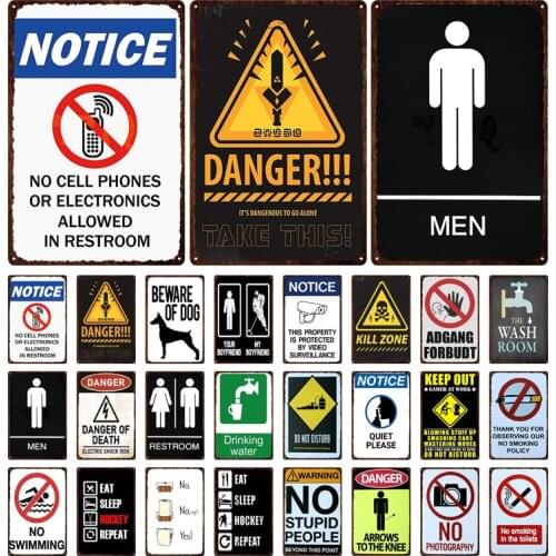 Wc Notice Sign Plaque Metal Vintage Tin Sign Beware of Dog Restroom Public Places Warning Plate Retro Metal Wall Art Poster