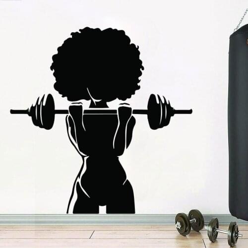 GYM Studio Afro Girl Power Fitness Wall Sticker Workout Motivation Crossfit Vinyl Interior Decor Decals Wall Poster Mural S196