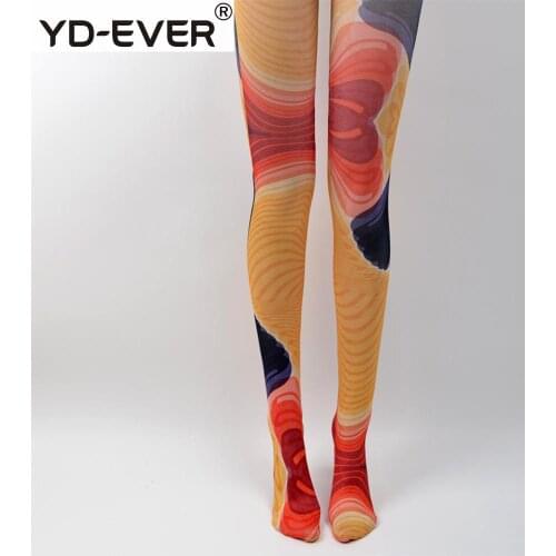 YD-EVER women tights Vortex Color Personalized Stockings Pantyhose Spring Color Stockings Design Pattern Tide Female