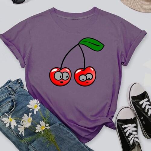 Cherry 2021 Women Casual Harajuku Fashion T-shirt Print O-neck Short Sleeve Elastic Stretched Tee Shirt TX8225