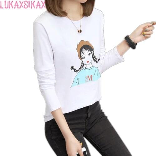 New Spring Autumn Women Long Sleeve T-shirt High Quality Cotton T-shirt Harajuku Cute Cartoon Girl Printed Tee Shirt Femme