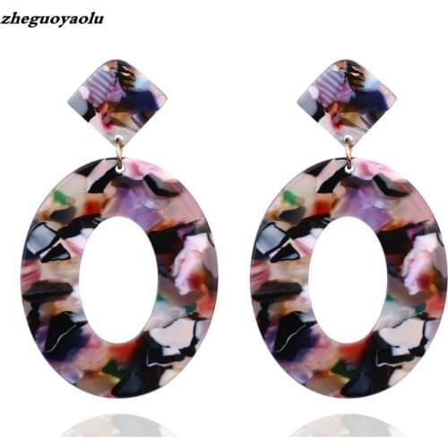 2019 Fashion Jewelry Acrylic Resin Oval Pendant Earrings Ladies Geometry Big Circle Tortoise Earrings Acetate Brincos Oorbellen
