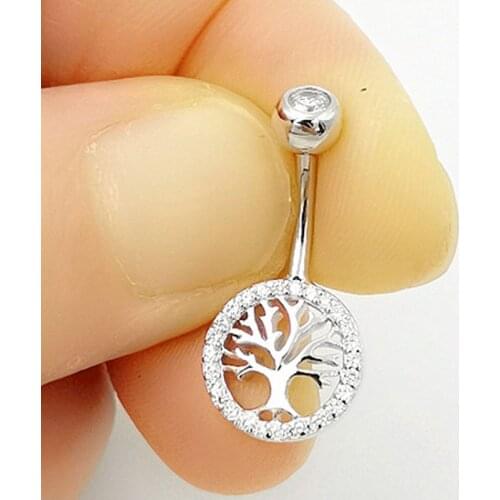 Trendy 925 Sterling Silver Wishing Tree Life Tree Navel Belly Button Rings Body Piercing Jewelry Fashion Women Jewelry Trendy