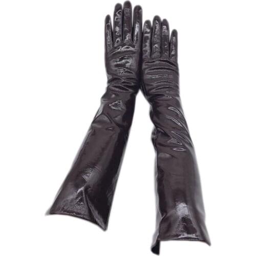 Gloves winter ladies long 45 cm 2020 new sheepskin patent leather bright elbow arm cover leather gloves to keep warm driving hig