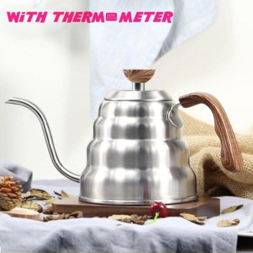1.2L Stainless Steel Tea Coffee Kettle with Thermometer, Gooseneck Thin Spout for Pour Over Coffee Pot, Works on Stovetop