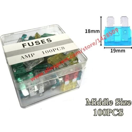 100pcs Middle Size 19mm medium Auto Automotive Car Boat Truck Blade Fuse Box Assortment 2A 3A 5A 7.5A 10A 15A 20A 25A 30A 35A