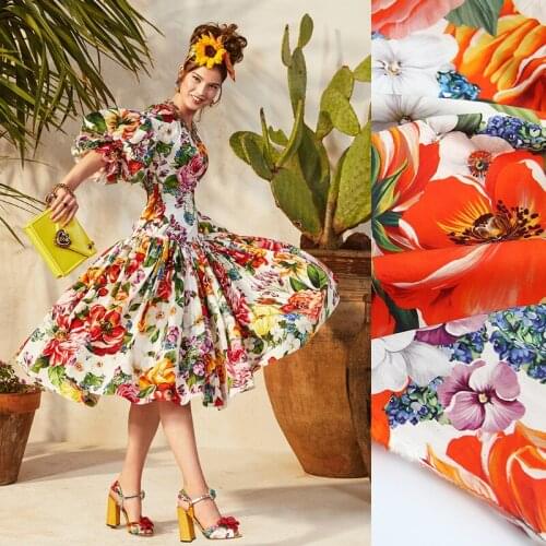 145 cm width printed cotton fabric shirt dress polyester fabric meter handmade DIY fabric wholesale cotton cloth