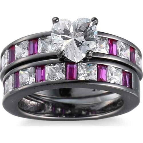 2pcs YaYI Jewelry Top Quality Natural Cubic Zirconia Red Corundum Black Gold Color Engagement Wedding Set Rings Expensive Gifts