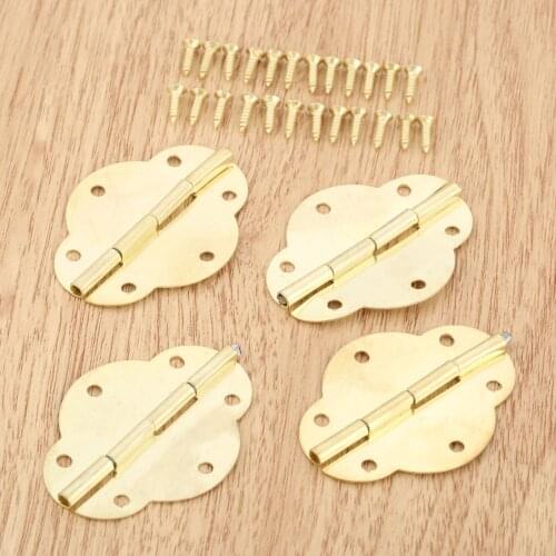 4pcs 46*35mm Furniture Fittings Kitchen Cabinet Door Hinges Furniture Accessories 6 Holes Gold Drawer Hinges for Jewelry Boxes