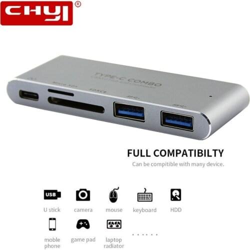 5 in1 USB Type-C HUB Power With Delivery PD-Power Fuction High Speed USB 3.0 Combo Splitter SD/TF Card Reader For Dell MacBook