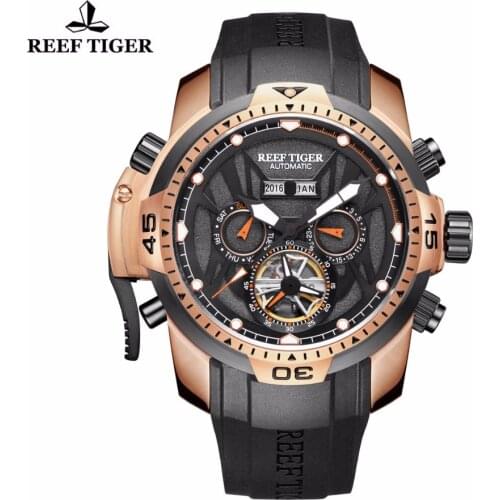 Reef Tiger Mens Watches Top Brand Luxury Sport Watches Tourbillon Perpetual Calendar Automatic Watches Waterproof RGA3532