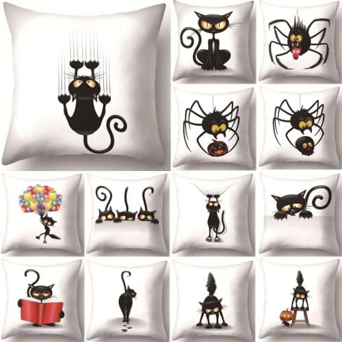 1Pcs Black Cat Spider Polyester Cushion Cover Decorative Throw Pillows Home Bedroom Sofa Seat Car Decoration Pillowcase