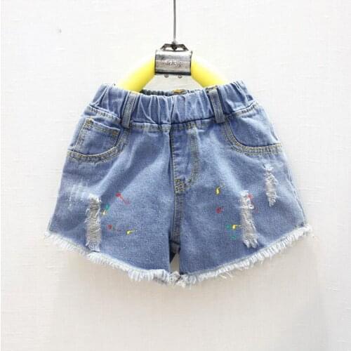 2019 children girls new summer denim shorts Kids girls casual color paint distressed shorts pants 2-7 years
