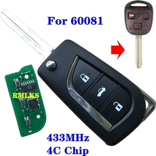 For Toyota Prado 120 RAV4 Kluger FCC ID: 50171 60081 60030 3 Button Flip Folding Upgraded Remote Key Fob 434Mhz 304Mhz 4C 4D67