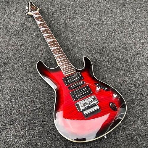 Factory Outlet 6 electric guitar, red tiger maple veneer, red paint, double vibrato system, maple neck, postage