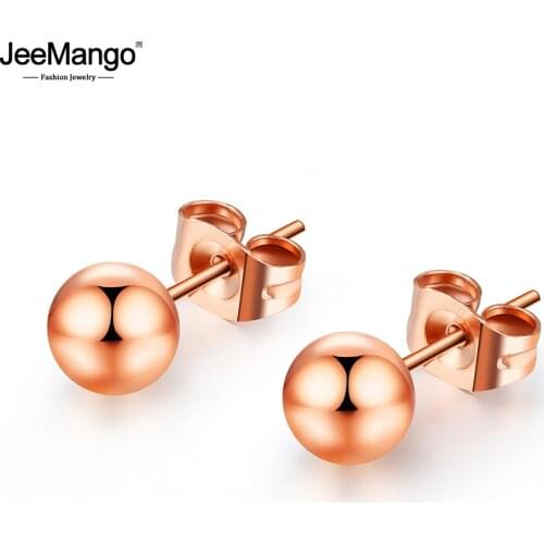 JeeMango Classic Stainless Steel Romantic Wedding Stud Earrings Fashion Round Beads Engagement Earring Jewelry For Women JE18115