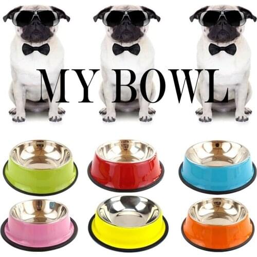 Pets Feeding bowl Anti Skid Stainless Steel Travel Food Water cat dog bowls Dish For Dog Cat Puppy 6 Colors