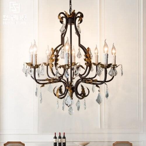 American Country Chandeliers Living Room Dining Room Modern Decoration Chandelier Lighting Creative Nordic Retro Crystal Lamps