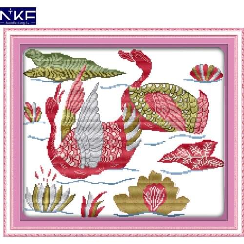 NKF Two Swimming Goose Cross Stitching Pattern Handmade Craft Needlework Cross-Stitch Embroidery Kit Cross Stitch for Home Decor