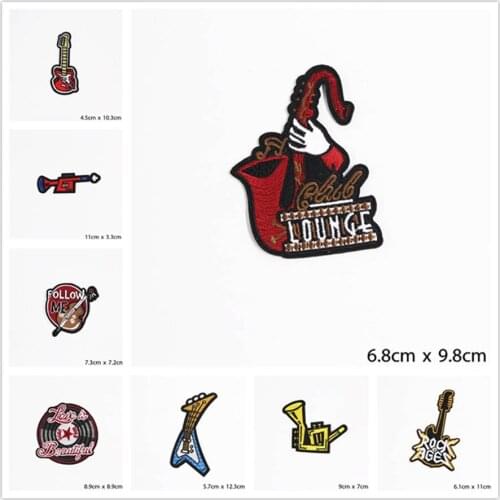 Musical Instrument Patches Cap Shoe Iron On Embroidered Appliques DIY Apparel Accessories Patch For Clothing Fabric Badges BU170