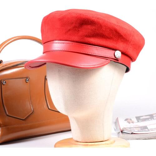 New Womens Mens Real Suede leather Flat Cap Beret Newsboy Army/Navy Cap/Hat